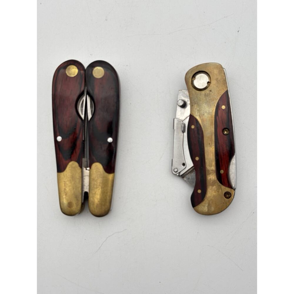 Husky Limited Ed. Rosewood & Brass Multi-Tool Set Utility Knife & Case
